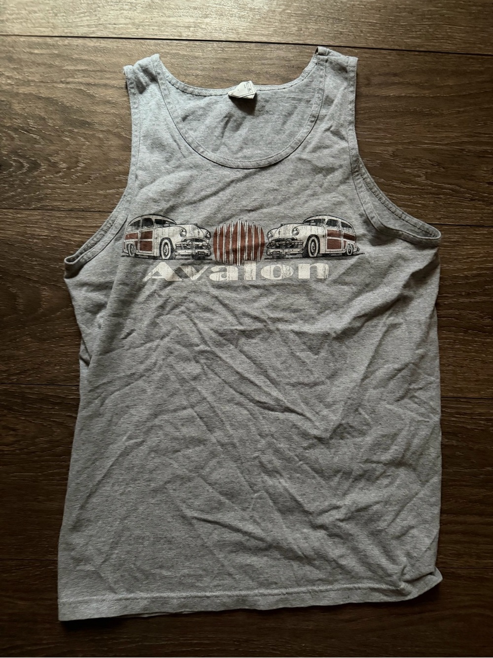 Avalon Grey Tank Top with Vintage Car Graphic